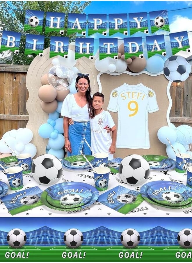 Heboland - 3 Pieces Soccer Party Table Cloth,Large Size 54 x 108 Inch Rectangular Soccer Tablecloth Plastic Table Cover for Men Boys Birthday Party Decorations - Image 1