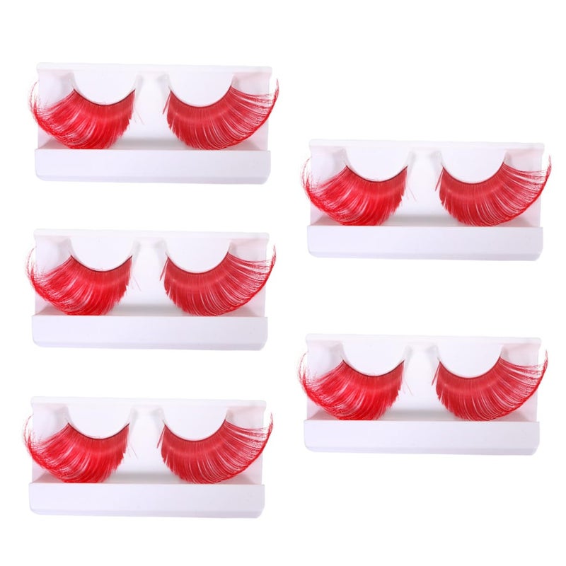 5 Pairs Halloween Makeup False Eyelashes Long Crimson Show Lashes Dense False Eyelashes for Women Stage Costume - Image 1
