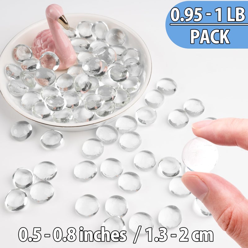 Meschett 1 Lb Clear Glass Marbles  Transparent And Smooth Flat Glass Beads For Vases  Mosaic Gem Pebbles For Aquarium Decor  Floral Arrangements  Mancala Stones  Vase Filler And Crafts (Approx. 80-100 Pcs) - Image 3