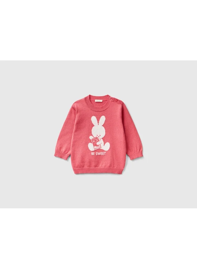 يونايتد كولورز أوف بينتيون Warm Cotton Sweater With Inlay