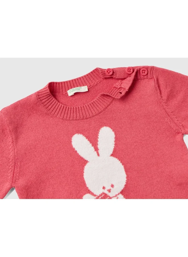 يونايتد كولورز أوف بينتيون Warm Cotton Sweater With Inlay