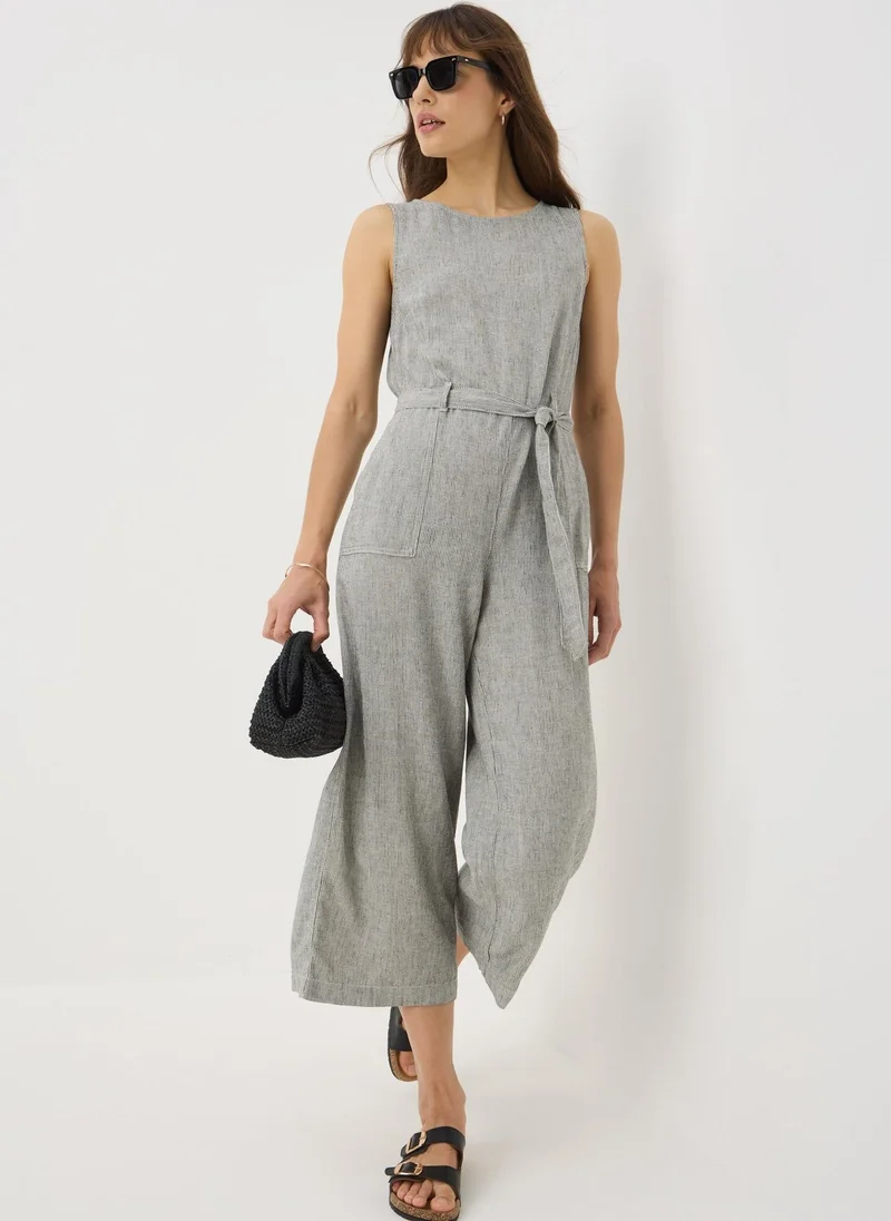 Matalan Black Linen Blend Monochrome Stripe Jumpsuit