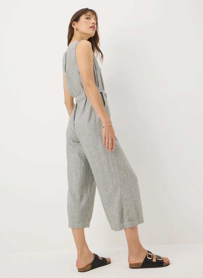 Matalan Black Linen Blend Monochrome Stripe Jumpsuit