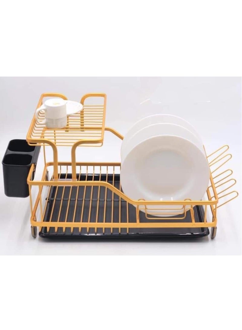 Aluminium Dish Drainer Rack Cutlery Storage Organizer Combo Water Drainer Tray Gold - Image 3