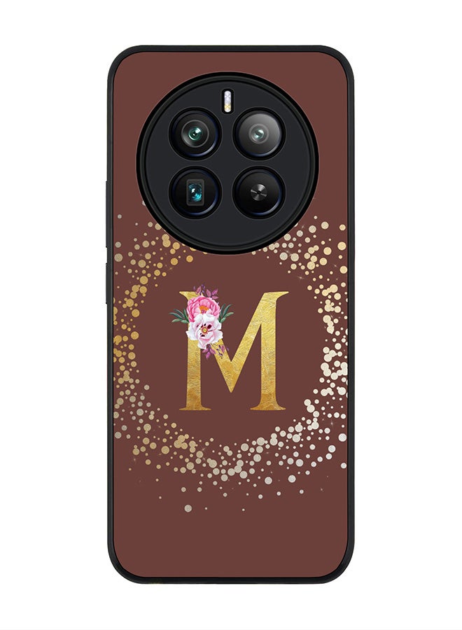 Stylizedd Rugged Black edge case for Realme 12 Pro / Realme 12 Pro Plus 5G, Slim fit Custom Monogram Initial Letter Floral Pattern Alphabet-M (Brown ) - Image 1