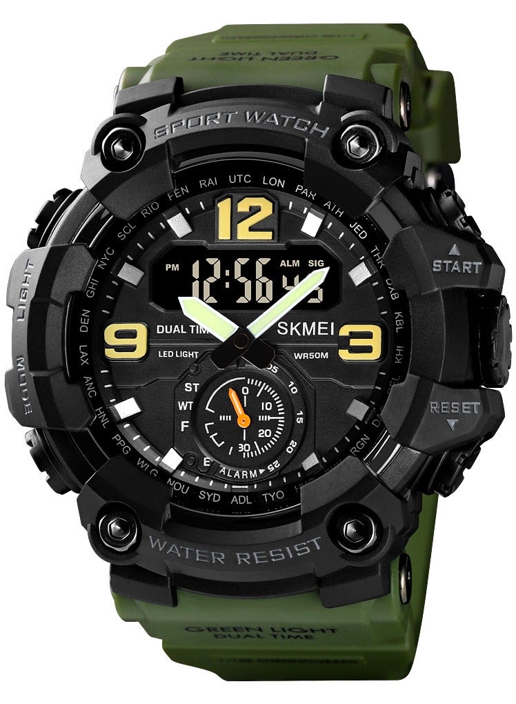 SKMEI Cool Men's Outdoor Sports Watch - Large Dial Multifunction - Waterproof Electronic Watch - Green  - Image 1