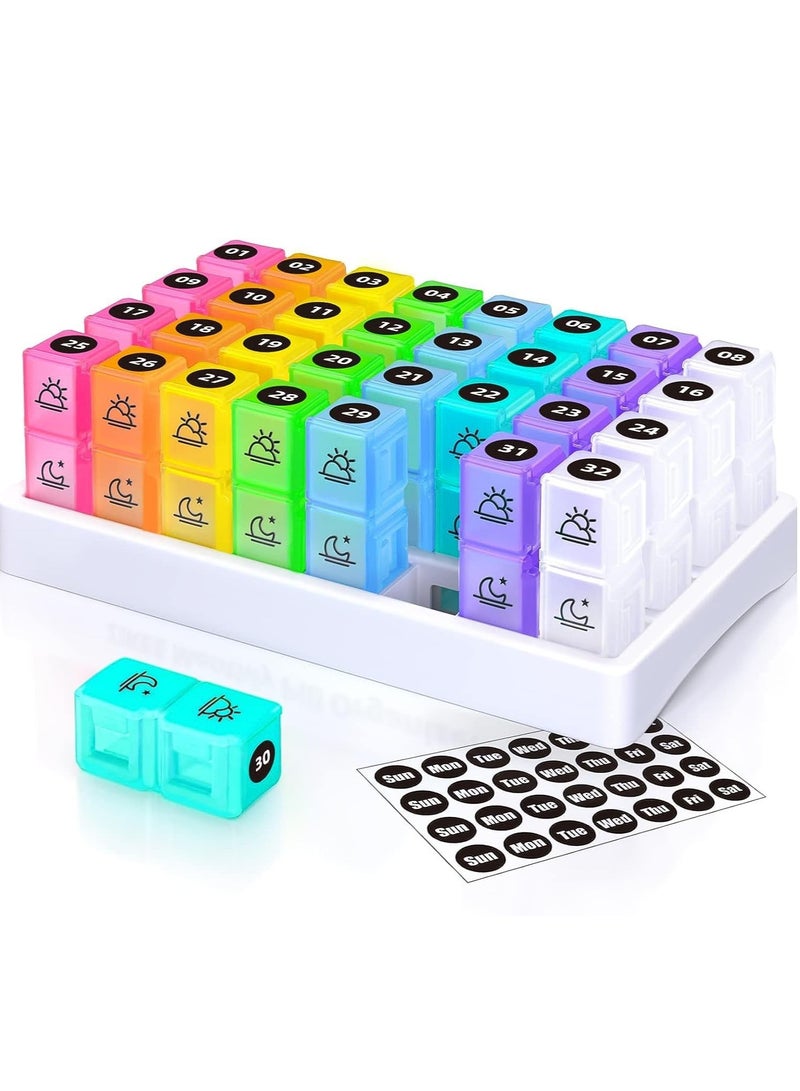 30-Day Pill Organizer with Unique Handle - AM/PM Travel Case for Vitamins, Supplements & Medications, 31 Compartments - Image 1