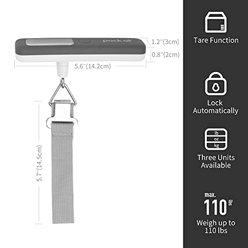pack all 110 Lbs Luggage Scale, Digital Handheld Luggage Scale, Travel Weight Scale for Luggage with Backlit LCD Display, Battery Included (Grey) - Image 3