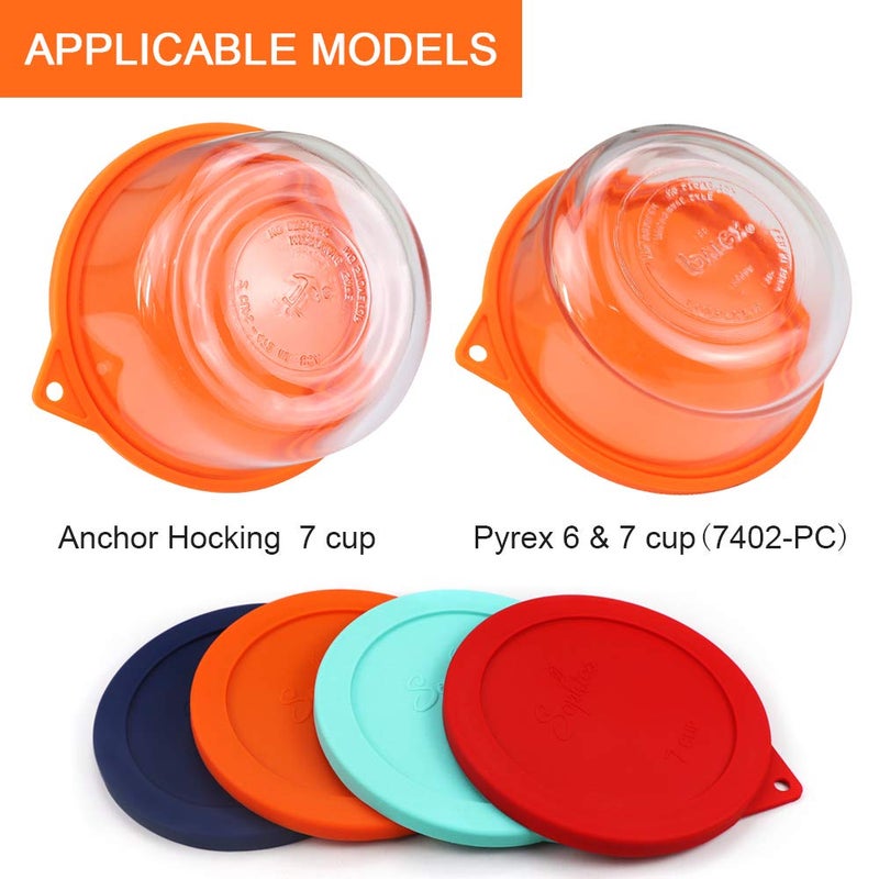 Sophico Round Silicone Storage Cover Lids Replacement For Anchor Hocking And Pyrex 7402-Pc 6/7 Cup Glass Bowls (Container Not Included) (Orange - 1 Pack) - Image 3