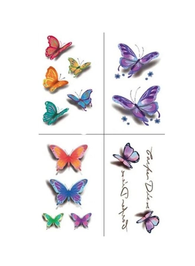 Four pieces of waterproof temporary tattoos with butterfly design in various shapes and colors - Image 1