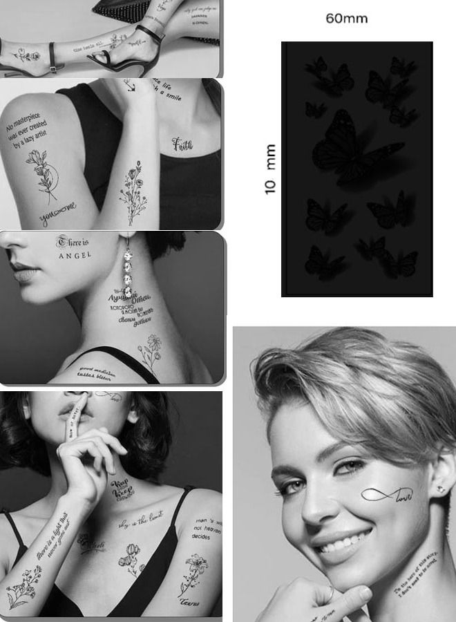 Four pieces of waterproof temporary tattoos with butterfly design in various shapes and colors - Image 5