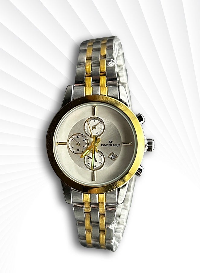 فاندر بلو ساعة نسائية فاخرة سوار معدني مخطط بالذهبي والفضي - Image 2