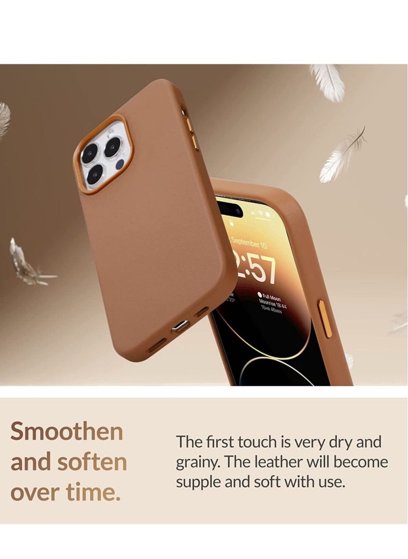 Raxoom (for iPhone 14 Pro Max) - European Nappa Leather Case - Smoothen and Soften Over Time - Compatible with Magsafe - Saddle Brown - Image 3