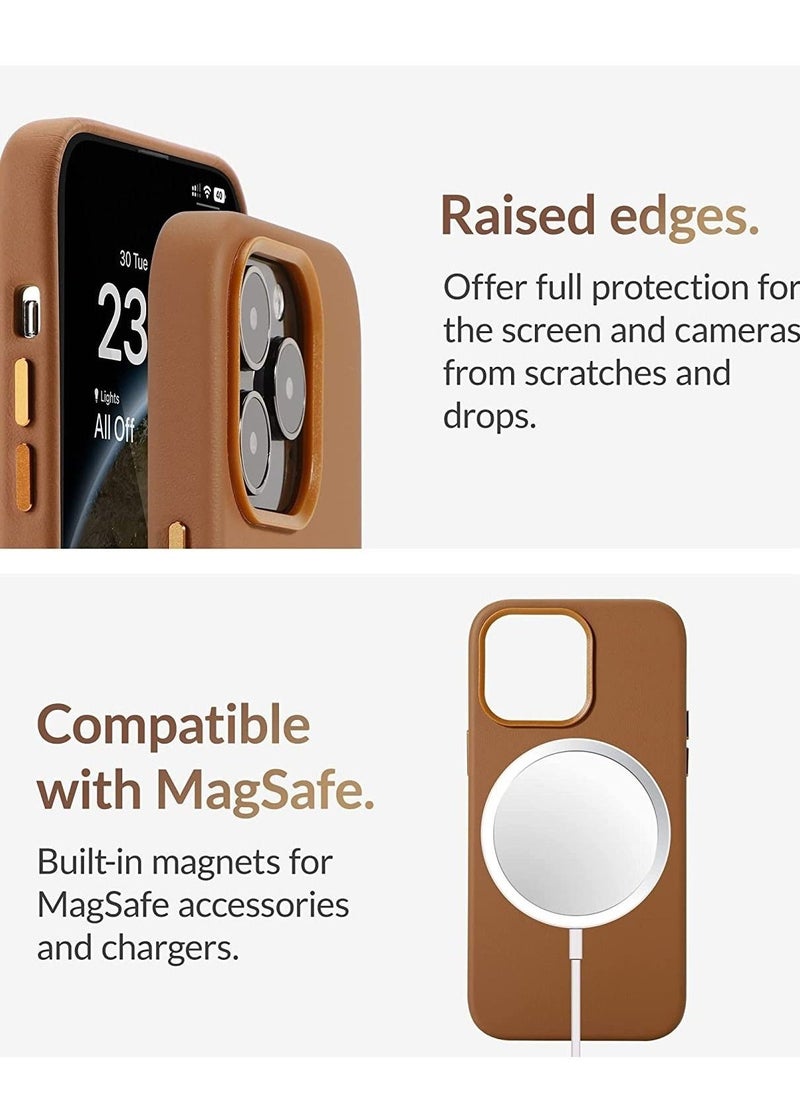 Raxoom (for iPhone 14 Pro Max) - European Nappa Leather Case - Smoothen and Soften Over Time - Compatible with Magsafe - Saddle Brown - Image 4