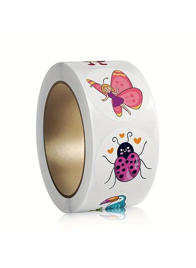 500Pcs Cute Cartoon Stickers for Kids, 1Inch Roll Children Reward Encouragement Stickers Packaging Sealing Stickers Scrapbooking Adhesive Stickers for Holiday Party Gift Decorations Labels, 8 Designs - Image 2