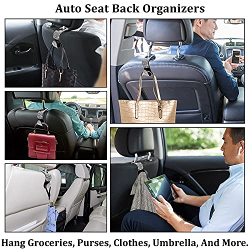 Dermasy 2 Pack Car Hooks, 2021 New Bling Rhinestones Crystal Hooks Car Decorations Auto Seat Back Organizers Strong and Durable Backseat Hanger Storage Universal for SUV Truck Vehicle (Silver) - Image 5