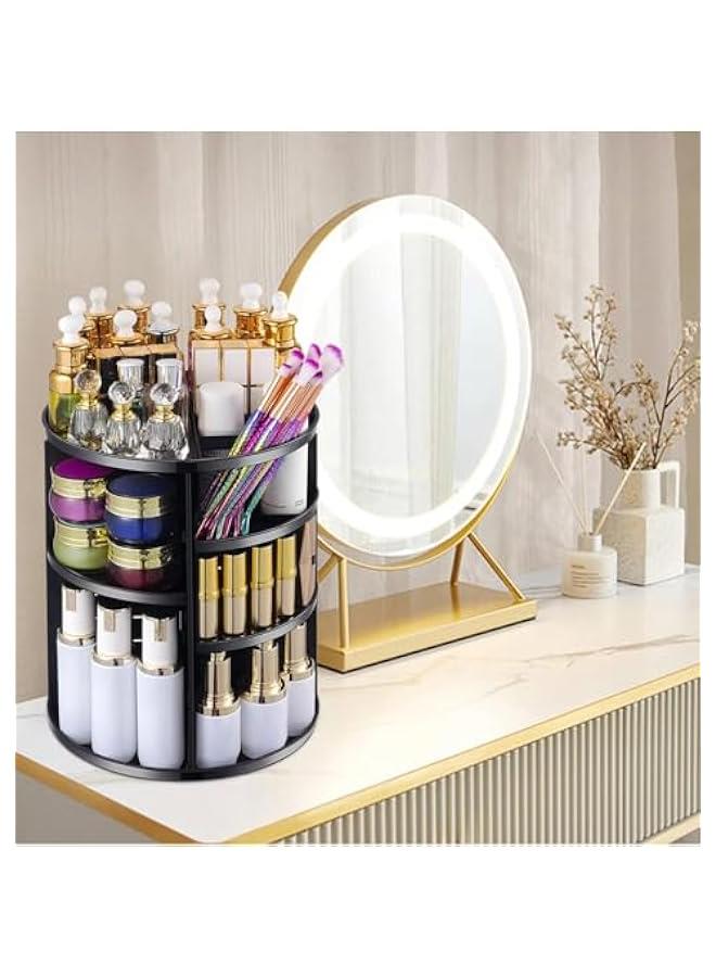 Arabest 360 Rotating Makeup Organizer,DIY Adjustable Spinning Holder,Foldable Cosmetic Storage Display Cases,Large Capacity Make up Caddy Shelf,Fits Countertop Vanity and Bathroom,Black  - Image 2