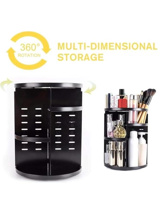 Arabest 360 Rotating Makeup Organizer,DIY Adjustable Spinning Holder,Foldable Cosmetic Storage Display Cases,Large Capacity Make up Caddy Shelf,Fits Countertop Vanity and Bathroom,Black  - Image 3