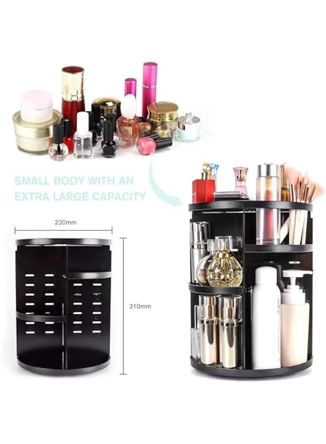 Arabest 360 Rotating Makeup Organizer,DIY Adjustable Spinning Holder,Foldable Cosmetic Storage Display Cases,Large Capacity Make up Caddy Shelf,Fits Countertop Vanity and Bathroom,Black  - Image 4