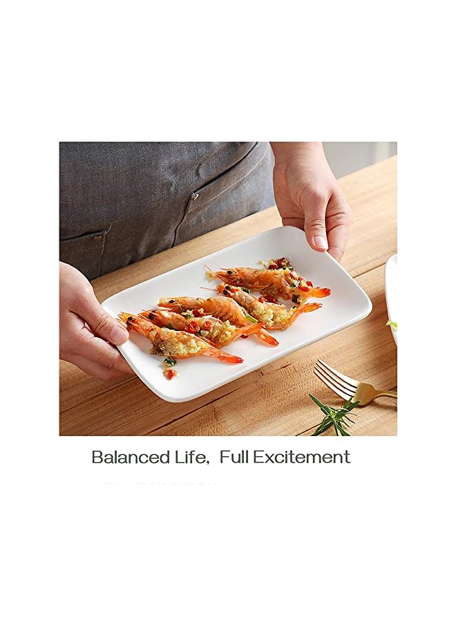 بروماس أطباق حلويات/سلطة مستطيلة خفيفة الوزن مقاس 8 بوصات، أطباق تقديم صغيرة من السيراميك للفاكهة والسلطة ومقبلات السوشي والمزيد - مجموعة من 6 أطباق، أبيض - Image 4