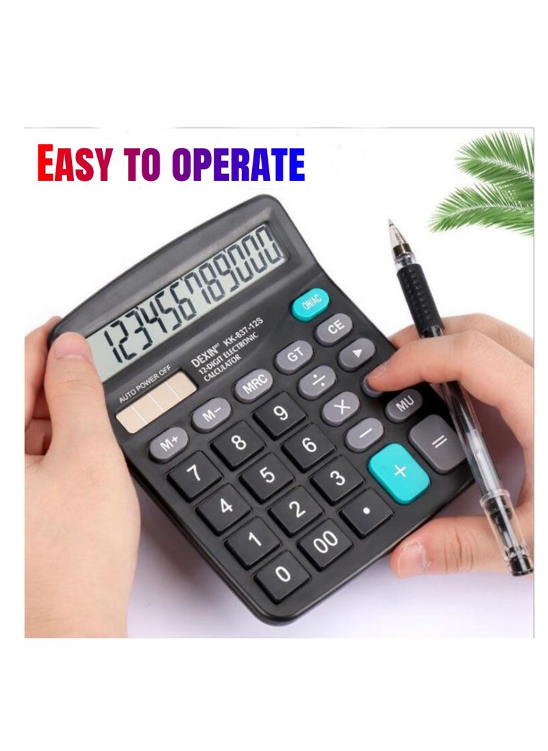 NOVOLAN NOVOLAN 12 Digit Calculator Basic Desktop Calculator Solar Practical Calculator Student Calculator Large Lcd Scientific Calculator Non-Slip Oblique View Key Sensitive Office School (Black)  - Image 2