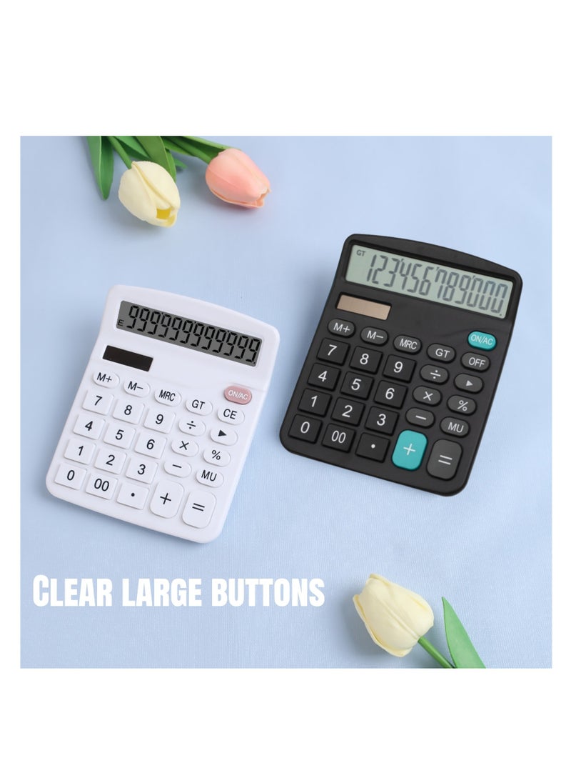 NOVOLAN 12 Digit Calculator Basic Desktop Calculator Solar Practical Calculator Student Calculator Large Lcd Scientific Calculator Non-Slip Oblique View Key Sensitive Office School (Black)