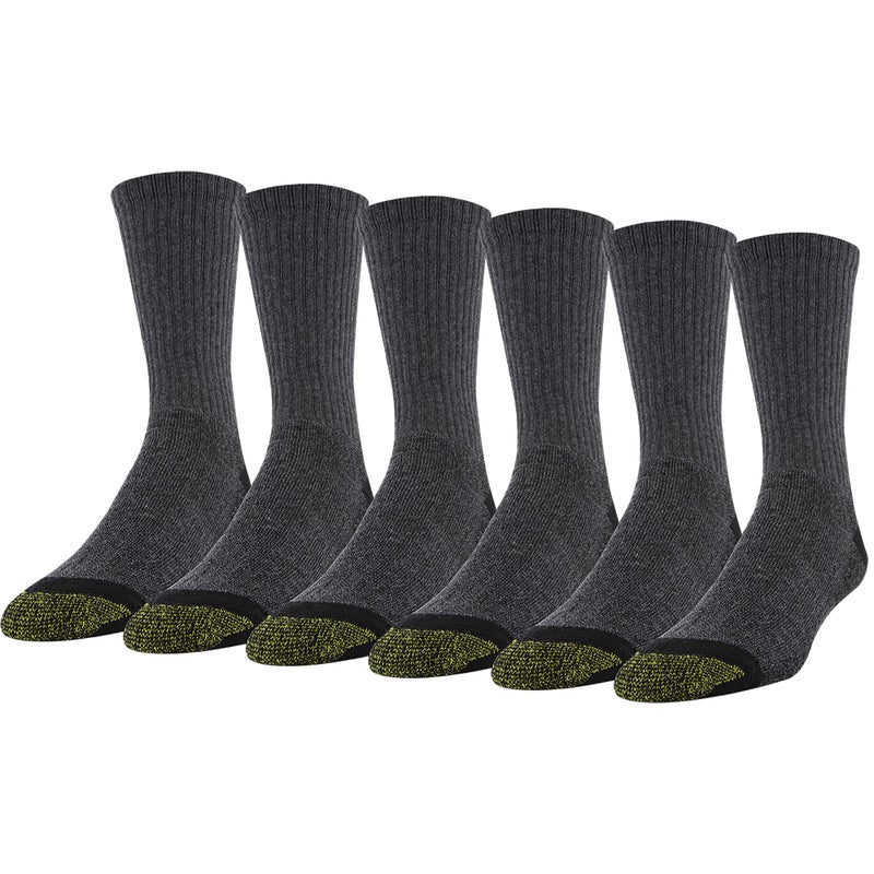 GOLDTOE Mens 656S Cotton Crew Athletic Socks Multipairs GreyBlack Work 6Pairs Large