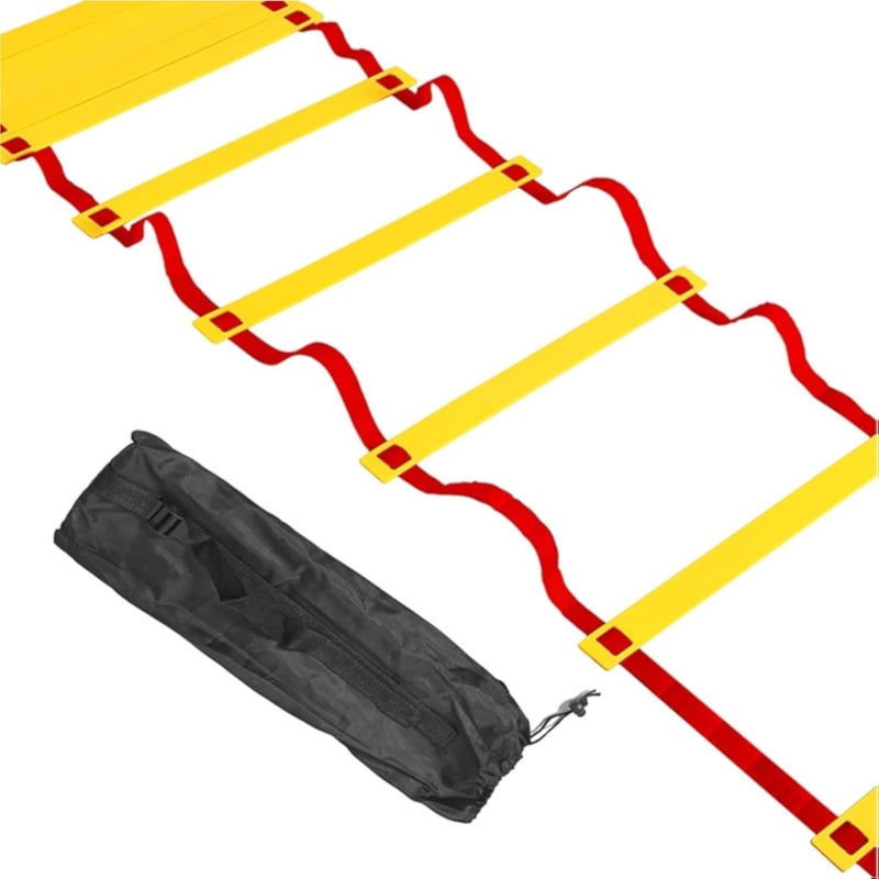 Fitness Ladder Speed Agility Training Ladder Yellow Red with Carry Bag 6m 12 Steps (50cm)