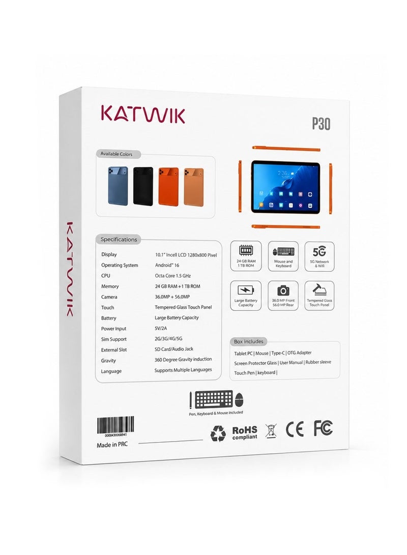 Katwik P30 Kids Smart PC Tablet 10.1" Display, Wireless Keyboard & Mouse, Flip Cover, Stylus Pen and C-Type Charger Tab - Orange - Image 2
