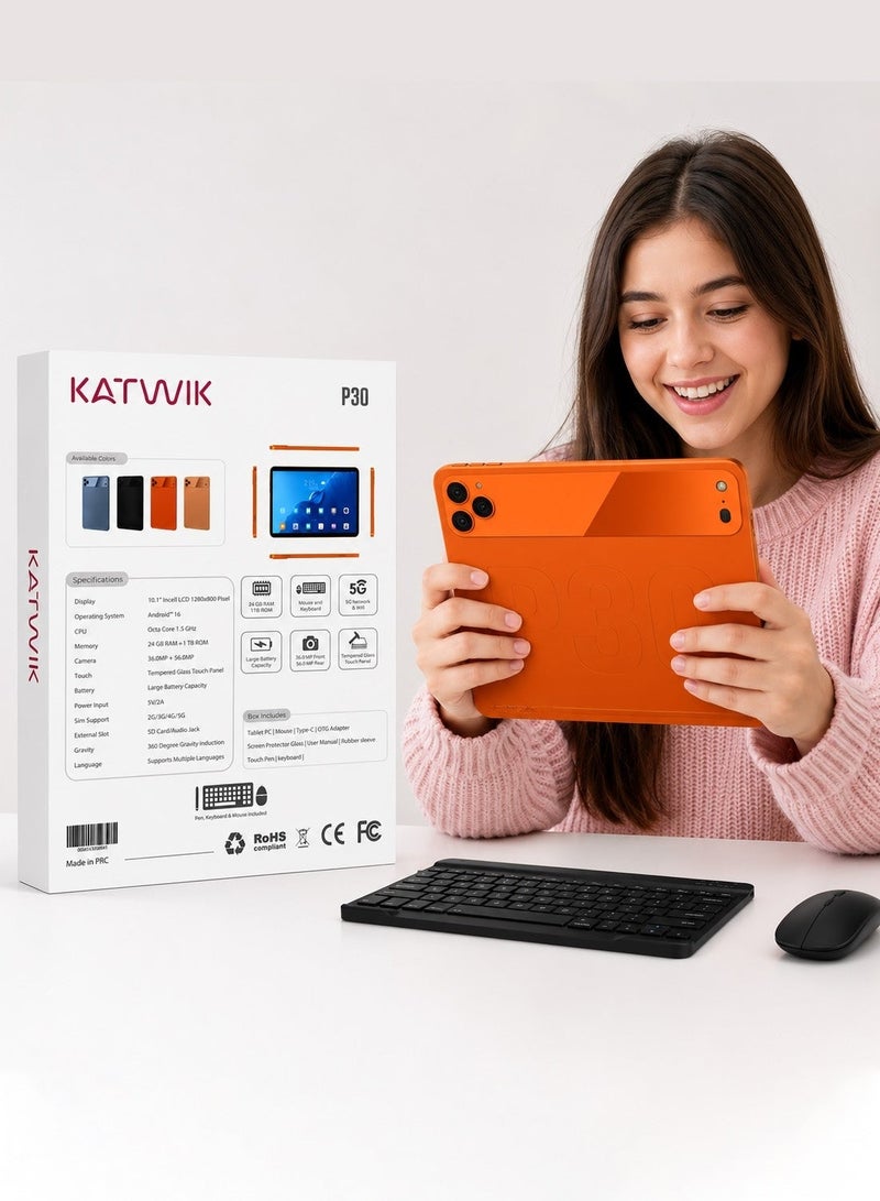 Katwik P30 Kids Smart PC Tablet 10.1" Display, Wireless Keyboard & Mouse, Flip Cover, Stylus Pen and C-Type Charger Tab - Orange - Image 5