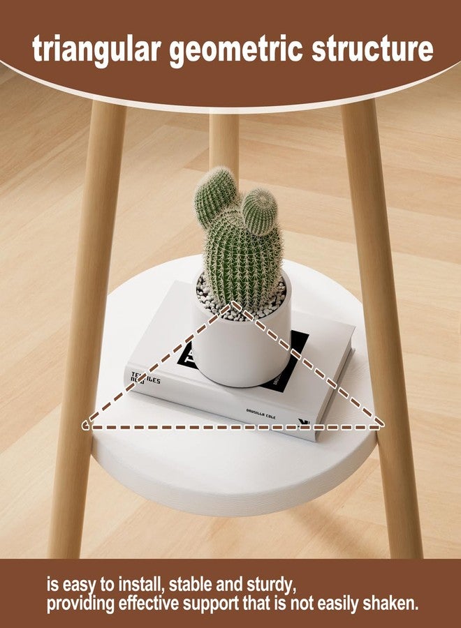 OERGKE Round End Table, Small Side Tables with Lower Shelf, Coffee Table, Bedside Table, Mid Century Modern Nightstand for Living Room, Bedroom, Corners and Office (White) - Image 3