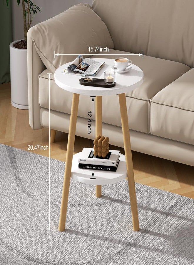 OERGKE Round End Table, Small Side Tables with Lower Shelf, Coffee Table, Bedside Table, Mid Century Modern Nightstand for Living Room, Bedroom, Corners and Office (White) - Image 2