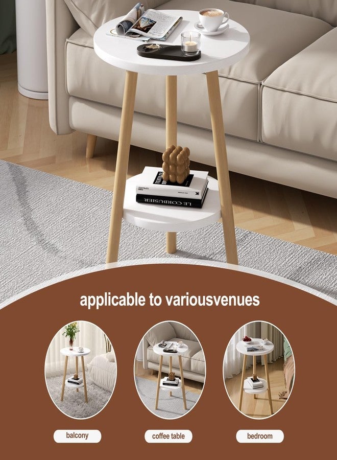OERGKE Round End Table, Small Side Tables with Lower Shelf, Coffee Table, Bedside Table, Mid Century Modern Nightstand for Living Room, Bedroom, Corners and Office (White) - Image 5