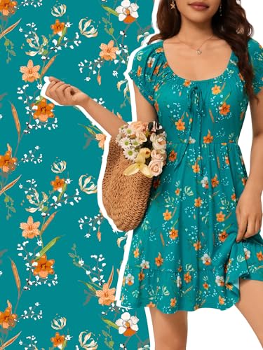 HUHOT Summer Spring Sun Dresses for Women 2026 Vacation Milkmaid Sundress Mini Green Floral Vestidos De Vera Casual Ruffle Teens Flower Over 50 Petite Flattering to Hide Tummy with Sleeves - Image 5