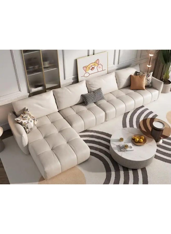 Generic Modern L Shape Faux Leather Italian Sofa Comfort for Living Room (Right, Beige)  - Image 1