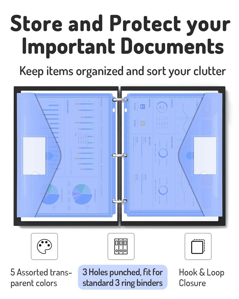 Forvencer Binder Pocket, 36 Pack Super Heavyweight Poly Binder Pocket with Tight Closure, Binder Folders Side Loading, 3 Ring Binder Pocket, Binder Dividers with Pockets, Letter Size, Assorted Colors - Image 2