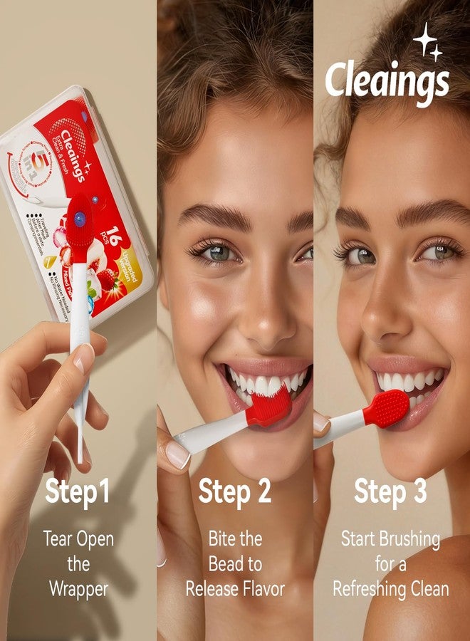 cleaings فرش أسنان صغيرة من كلينجز® - فرش أسنان للاستخدام مرة واحدة مع معجون أسنان وخيط تنظيف الأسنان، مثالية للعمل أو السفر، 16 قطعة - بنكهة النعناع القوية (عبوة واحدة) - Image 2