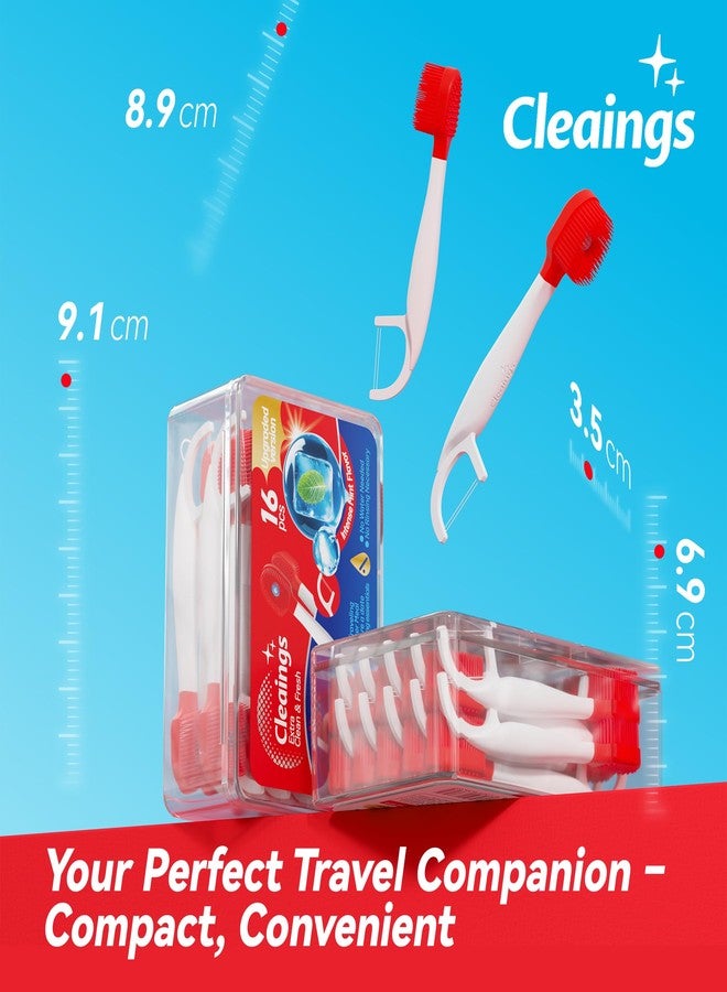 cleaings فرش أسنان صغيرة من كلينجز® - فرش أسنان للاستخدام مرة واحدة مع معجون أسنان وخيط تنظيف الأسنان، مثالية للعمل أو السفر، 16 قطعة - بنكهة النعناع القوية (عبوة واحدة) - Image 5