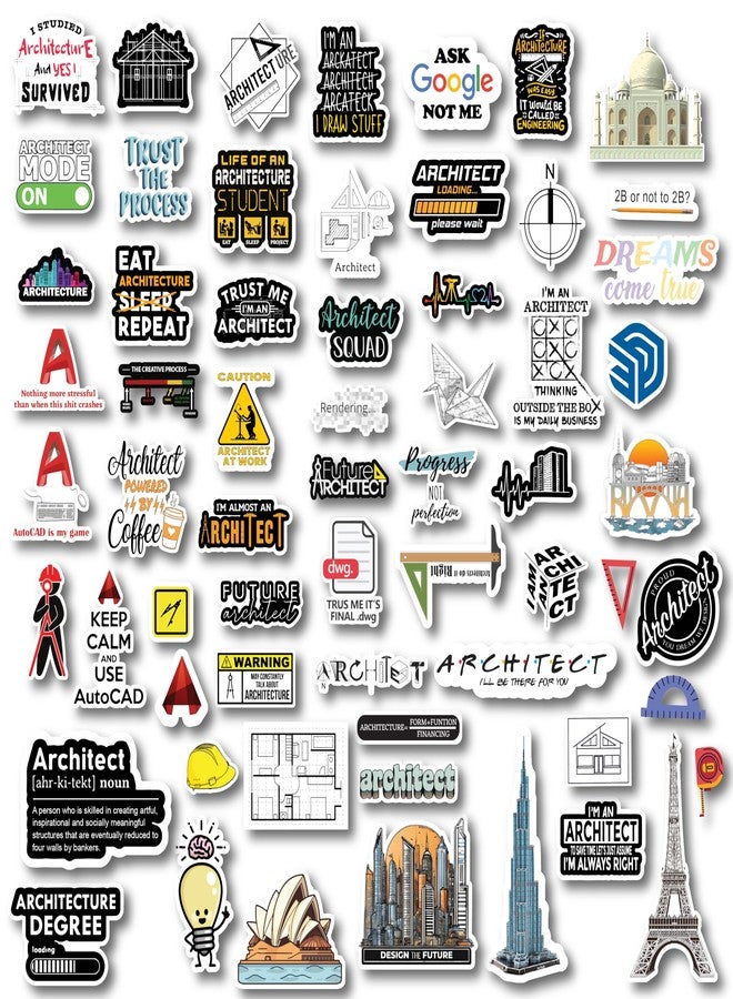 D2C Architect Sticker Stickers - Pack of 61 Glitter Finish Waterproof Stickers for Laptop, Journal, Scrapbook, Diary, Guitar, Mobile - Image 1