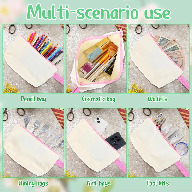 Sanwuta 24 Pcs Canvas Tote Bags Bulk 18.5" Cotton Cosmetic Bags with Zipper Reusable Shopping Tote with Handles(Pink and Beige) - Image 5