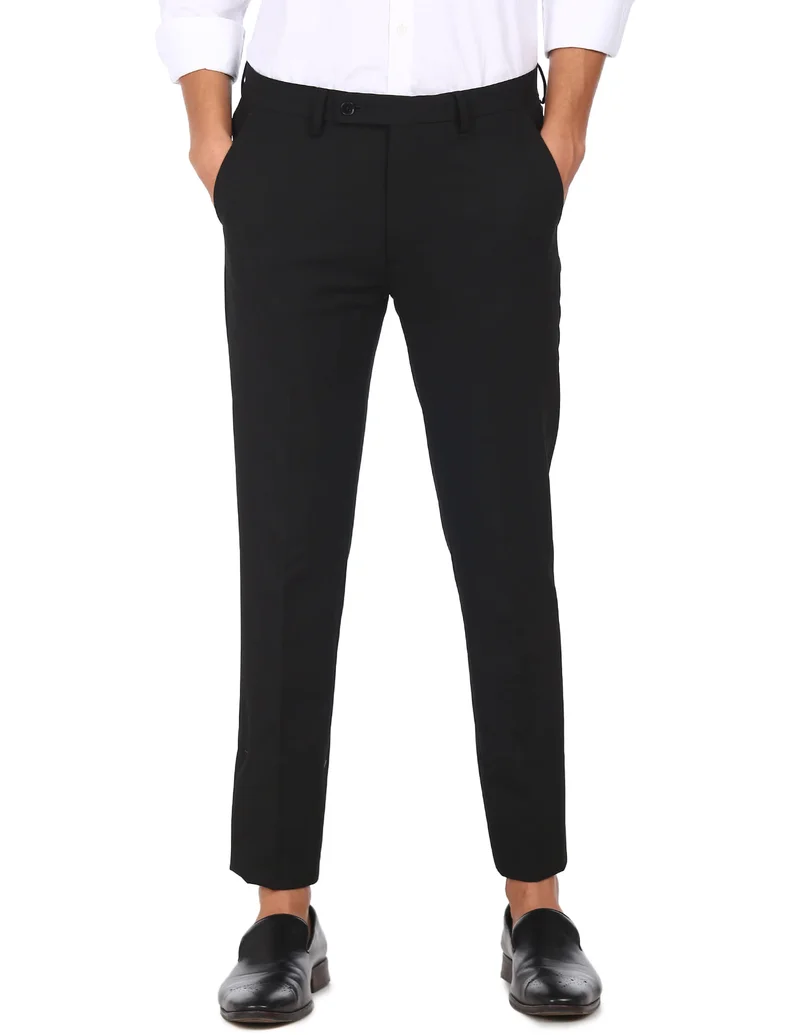 Arrow Black Bi-Stretch Solid Formal Trousers for Men | Best Price UAE