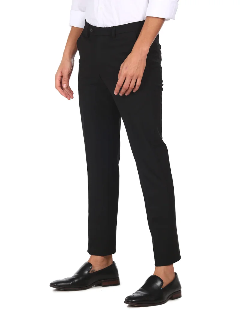 Arrow Black Bi-Stretch Solid Formal Trousers for Men | Best Price UAE