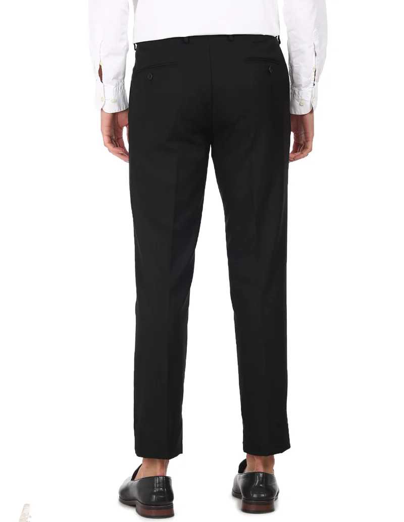 Arrow Black Bi-Stretch Solid Formal Trousers for Men | Best Price UAE