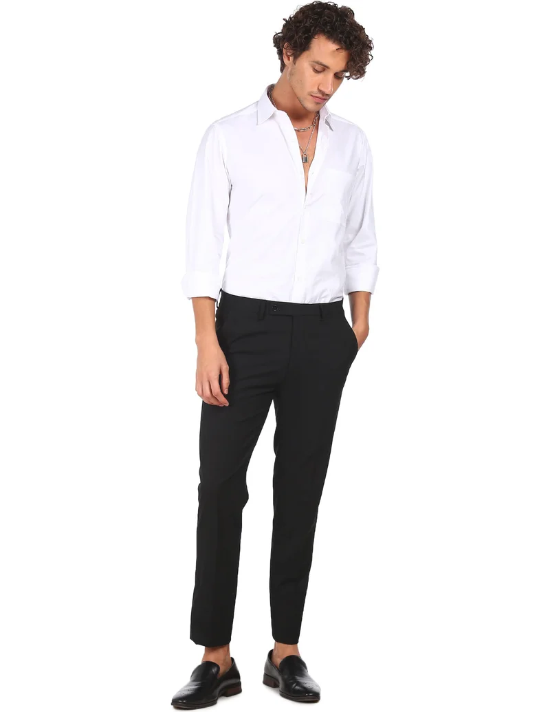 Arrow Black Bi-Stretch Solid Formal Trousers for Men | Best Price UAE
