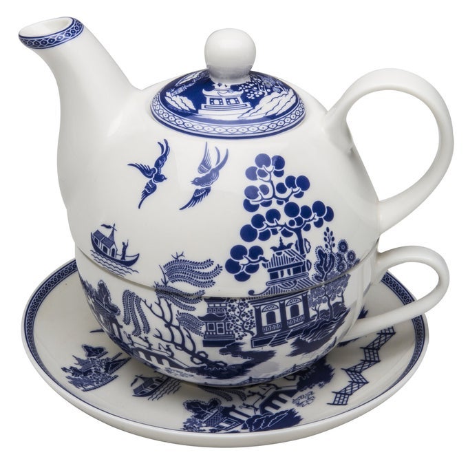 PORCELAIN 4PIECE TEA FOR ONE BLUE WILLOW