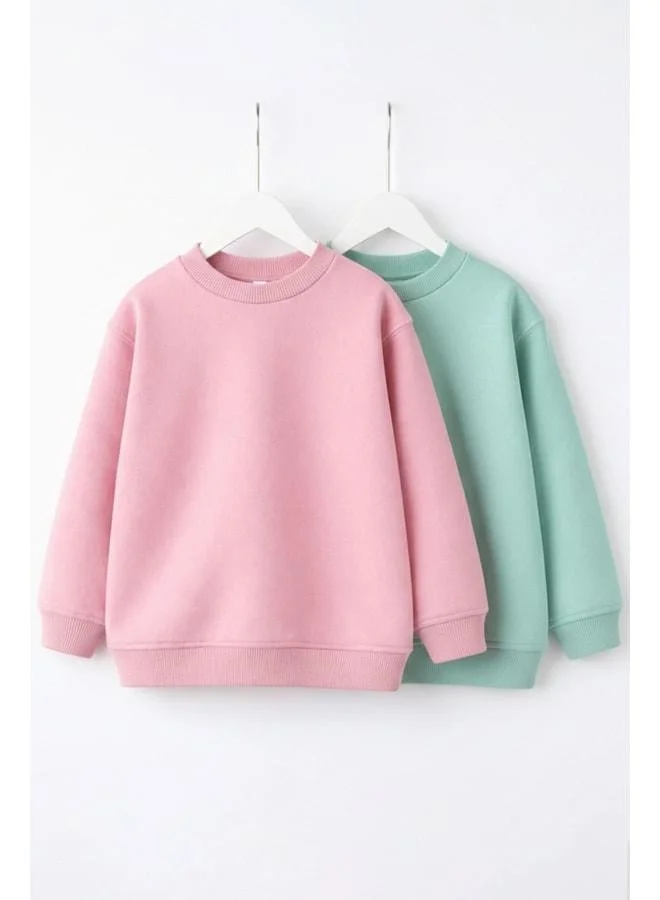 Zuzunga 2-Piece Basic Ribbed Children's Sweatshirt Light Green - Powder.