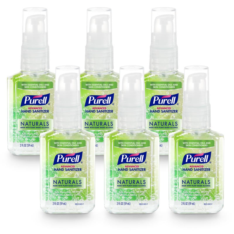 Purell معقم يدين بوريال المتقدم من مواد طبيعية مع كحول نباتي، برائحة الحمضيات، 2 أونصة سائلة حجم سفر زجاجة مضخة (عبوة من 6) - 9623-04-EC - Image 1