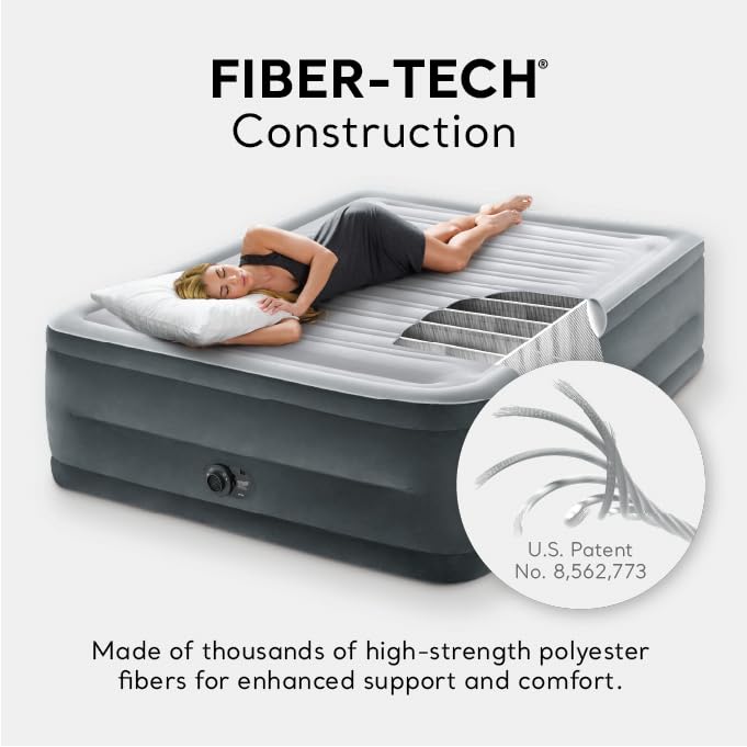 Intex 64417ED 22in Queen Dura-Beam Comfort Plush High-Rise Inflatable Air Mattress with Built in Pump for Travel and Camping, 600lb Weight Capacity - Image 5