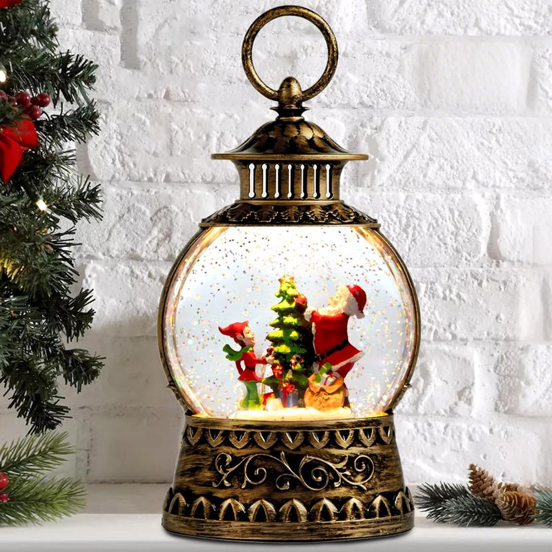 Aixuler Christmas Santa Snow Globe, Christmas Musical Snow Globe Lantern Lights with 6H Timer Battery & USB Powered, Retro Style Holiday Glitter Globe for Xmas Home Decoration Holiday Party Gifts - Image 1