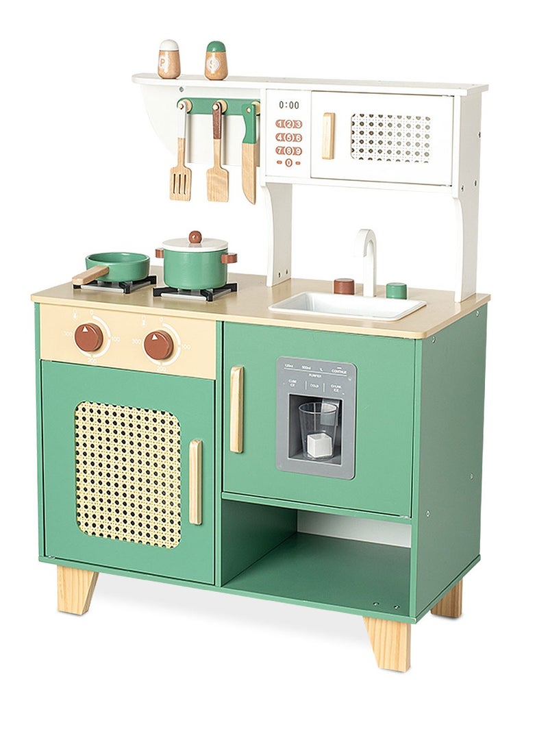 MaBaby Baby Wooden Play House Sound and Light Children Cooking Simulation Simulation Refrigerator Kitchenware  - Image 1